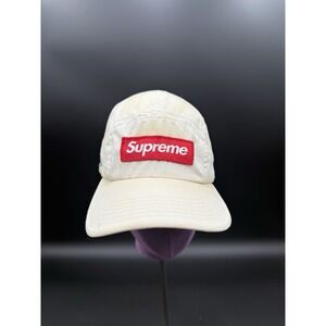 100% Authentic SUPREME Black Glossy Brim  CAMP CAP HAT 5 6 PANEL TAN Preowned